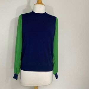 Target x Phillip Lim Navy Green Colorblock Crew Mix Media Sweater Top Sixe XS